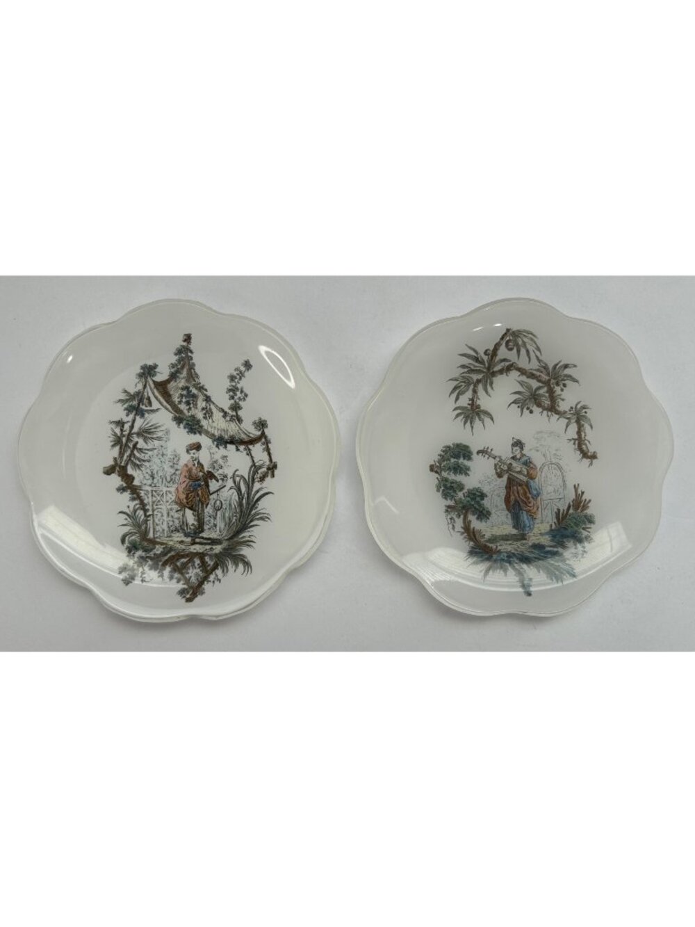 2 Vintage Japanese Glass Trinket Soap Dishes Oriental Asian Bath Vanity Decor 4"